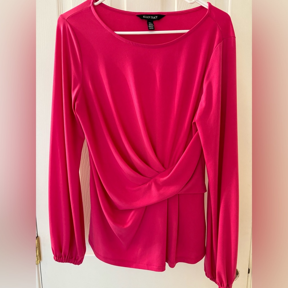 Ellen Tracy Preowned Twist Top with Blouson Sleeves Magenta Size Medium Workwear